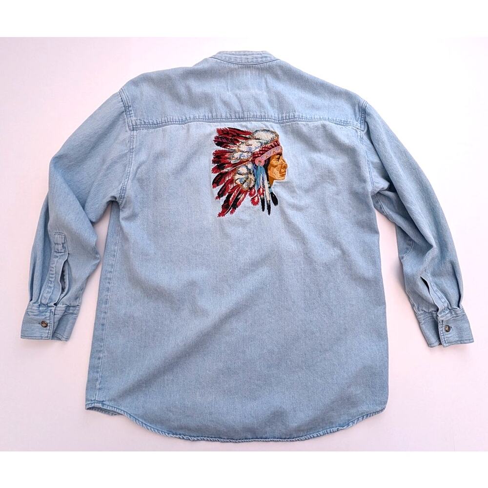 Vintage Red Ridge Mountain Outfitters Denim Button-Up Shirt M Native American